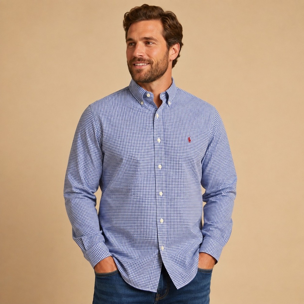 Ralph Lauren Classic Fit Blue Check Shirt Men's Large Preppy Quiet Luxury Pony